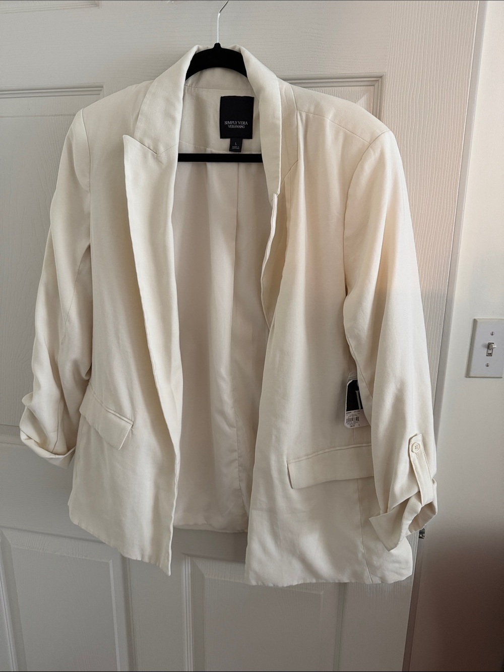 Simply Vera Vera Wang Cream Open Blazer with Roll-Tab Sleeves